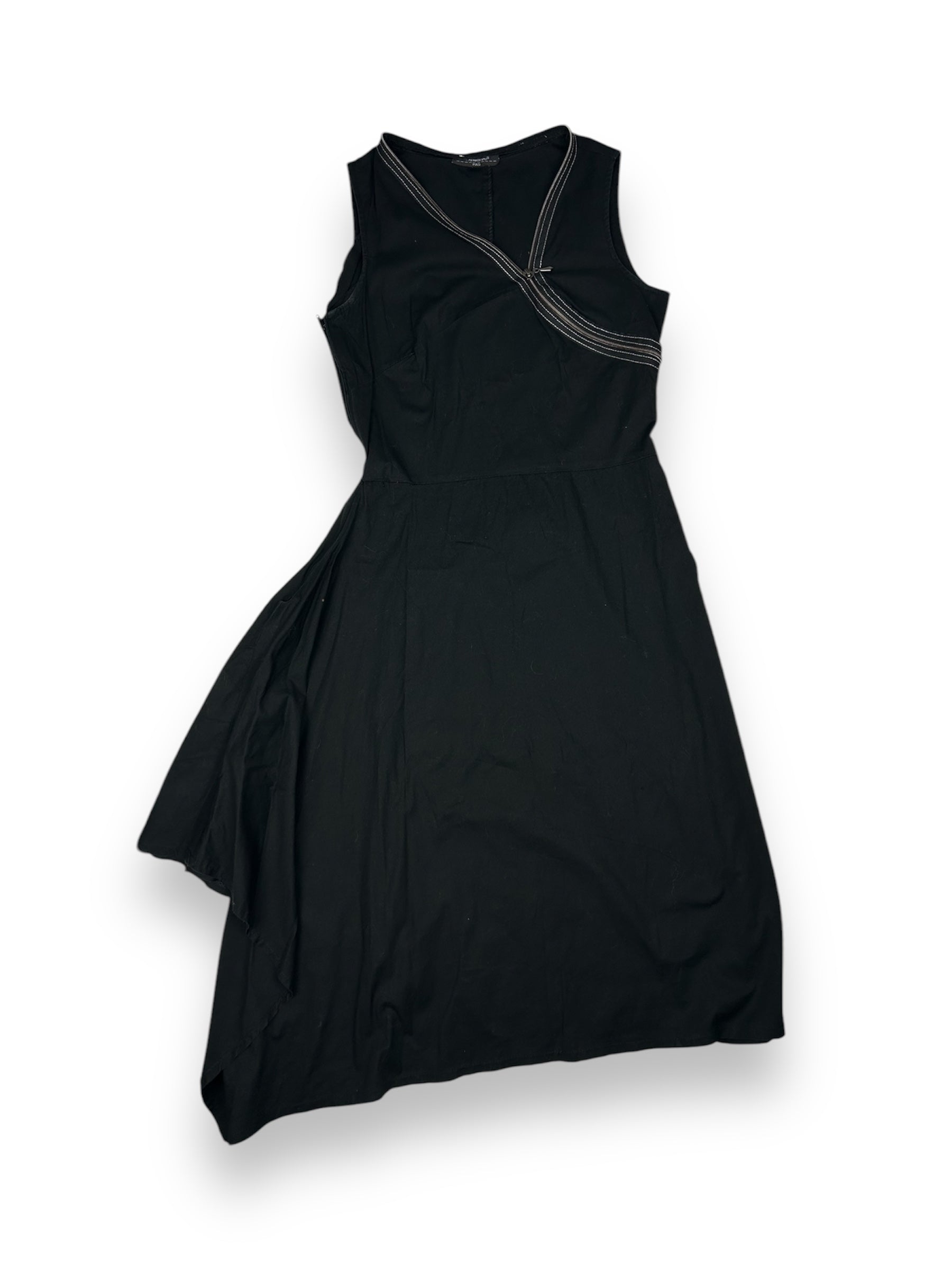 Black asymmetric zip up mid dress (S/M)