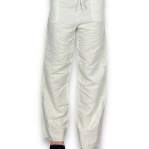 White linen low rise baggy pants (XL)