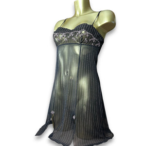 Black embroidered see trough babydoll mini dress (M)