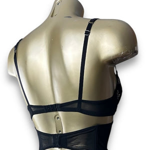 Black mesh embroidered corset top (S)