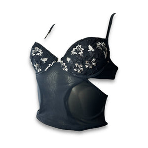 Black mesh embroidered corset top (S)