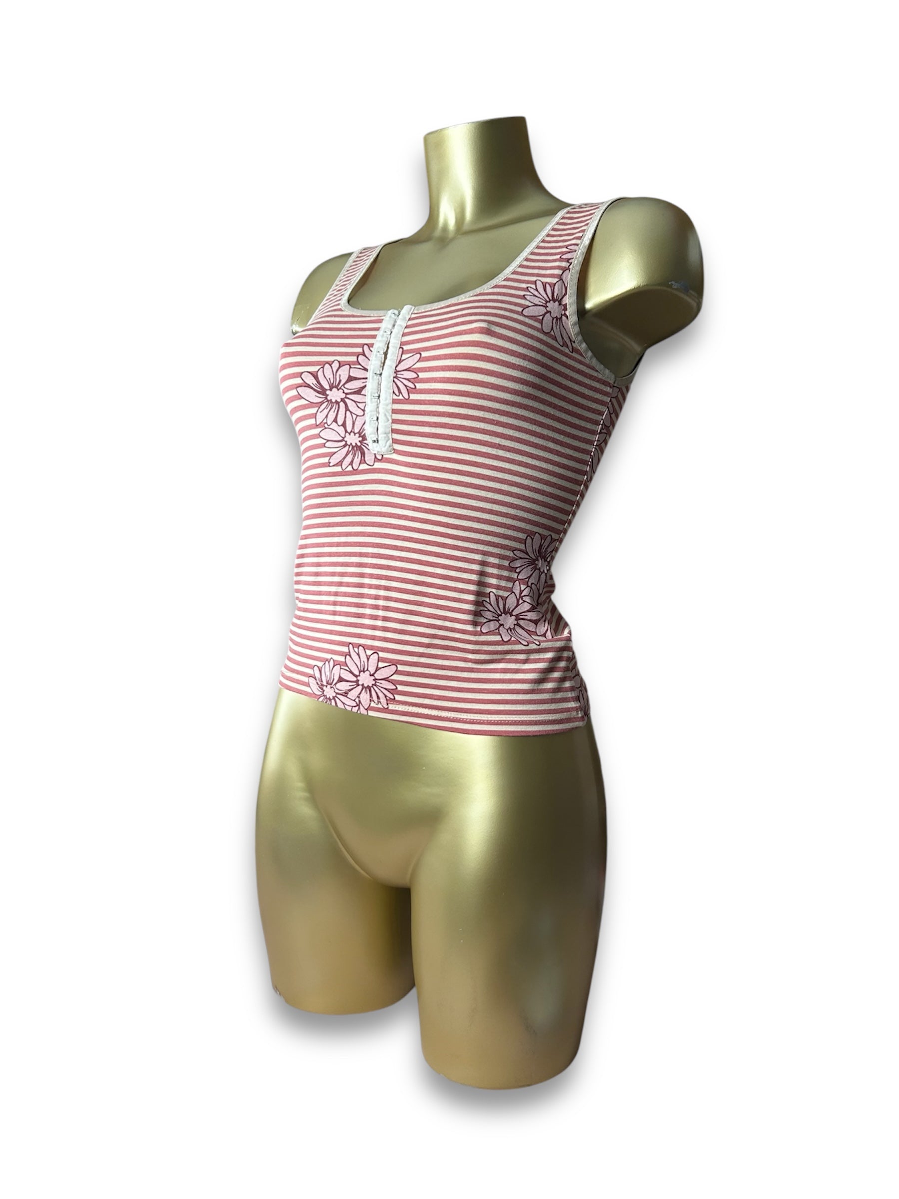 Pink striped corset floral cami top (S)