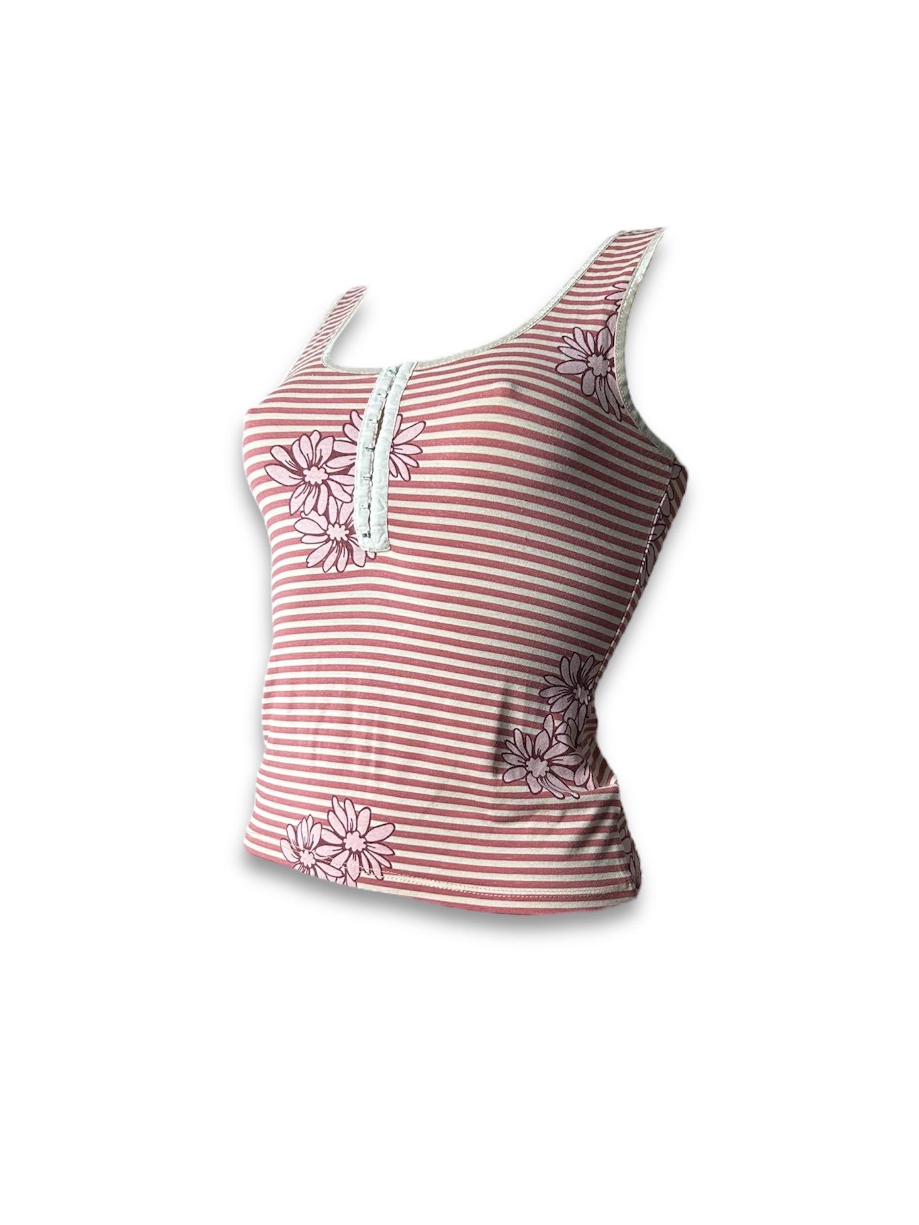 Pink striped corset floral cami top (S)