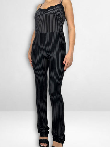 Black striped office jumpsuit (S/M)