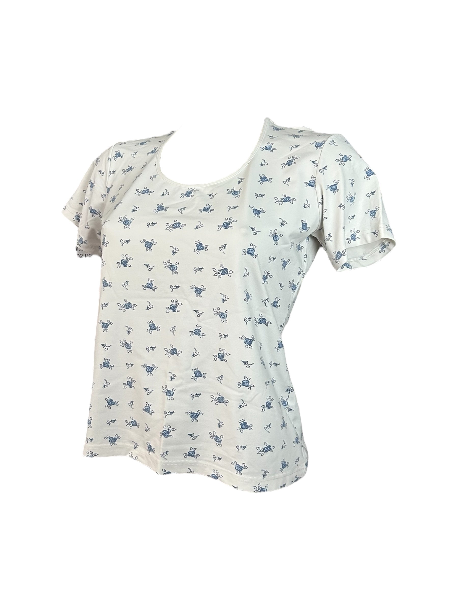 White floral print crewneck  tee  90s y2k vintage (M/L)