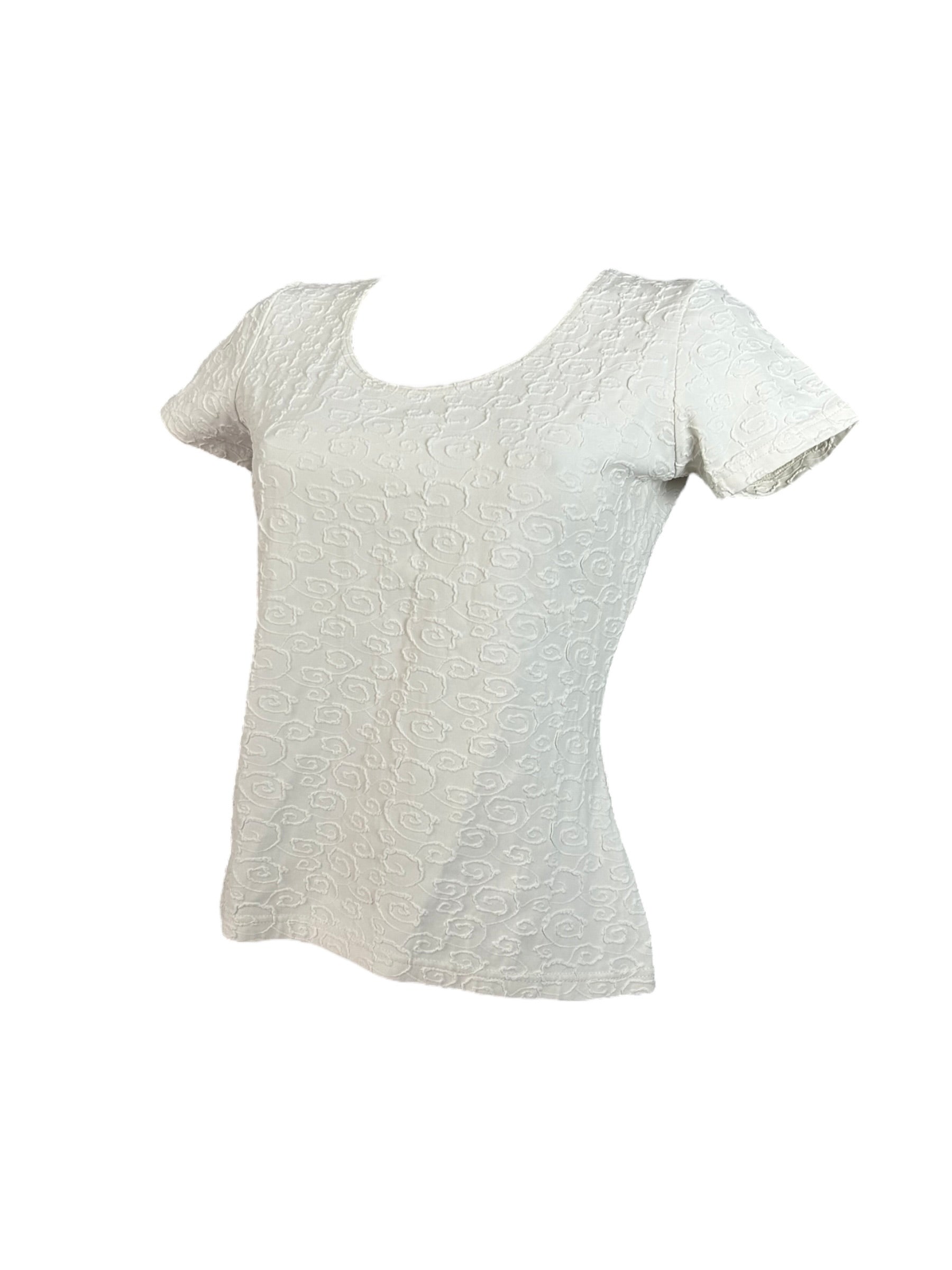 White embroidered cotton tee (S)
