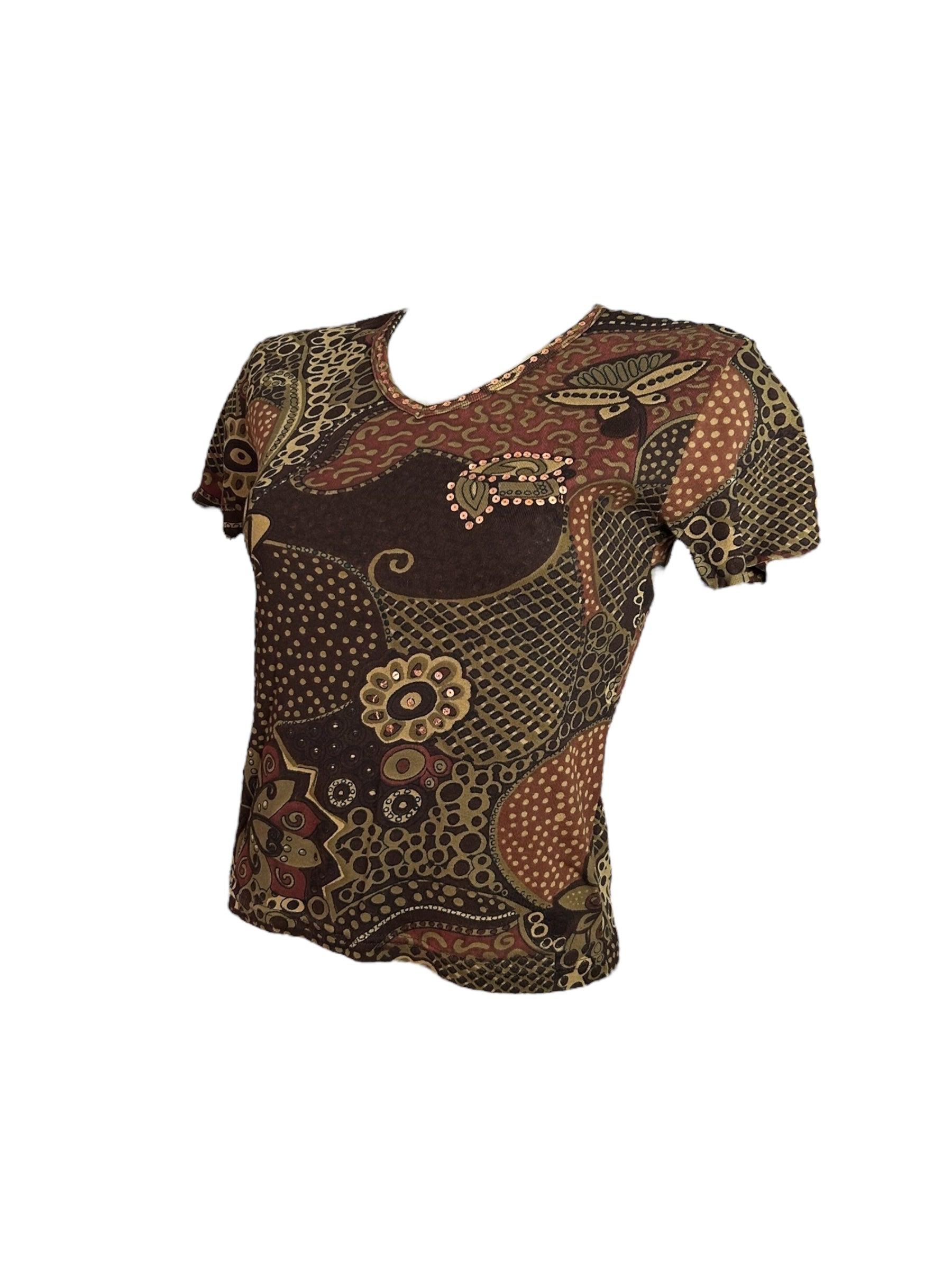 Brown sequins graphic print tee (M)