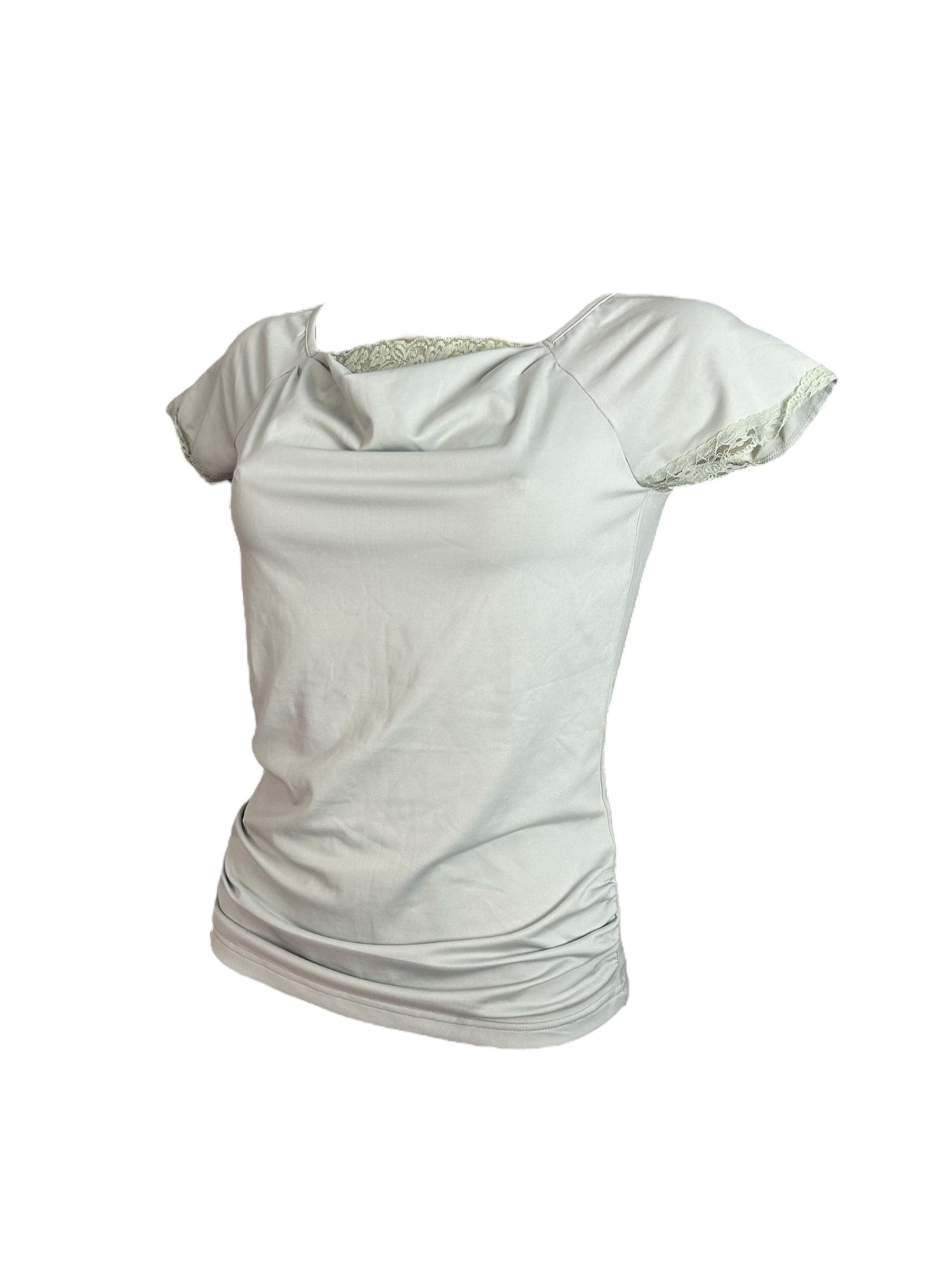 Grey lace lycra ruched tee (M/L)