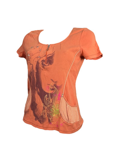 Orange graphic print  tee (L)