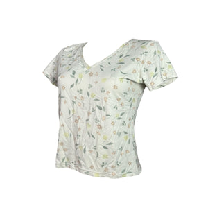 Green floral print lycra tee (L)