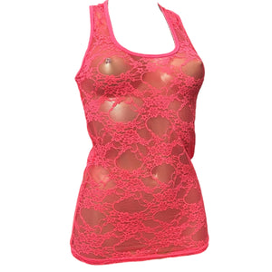 Orange lace see trough tank top (S/M)