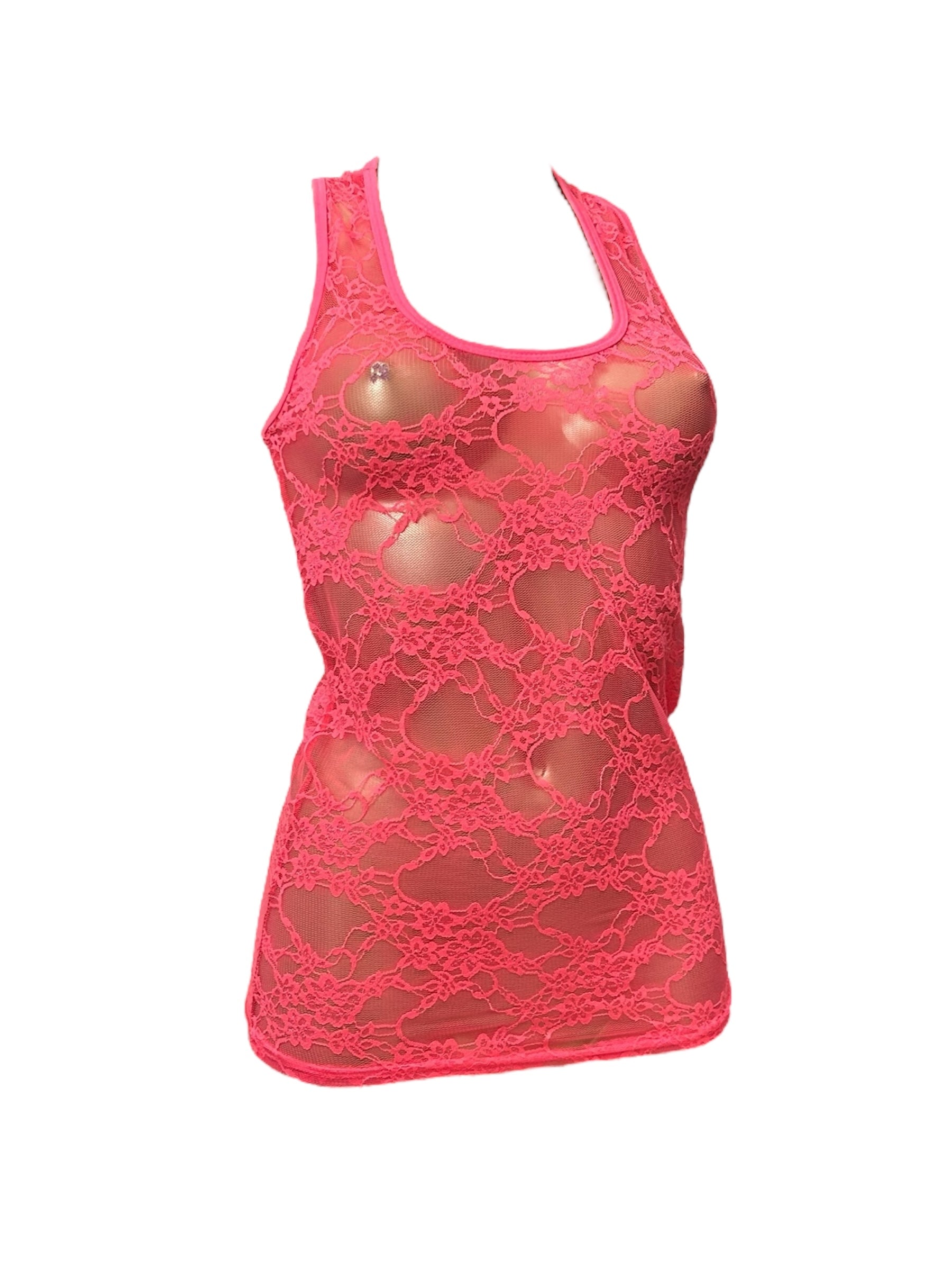 Orange lace see trough tank top (S/M)