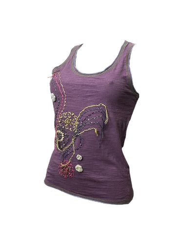 Purple cotton embroidered tank top (S/M)