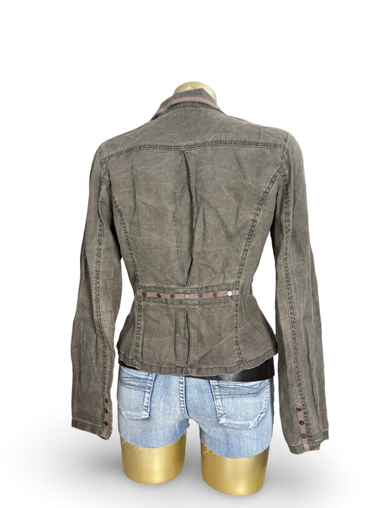 Khaki 100% linen blazer jacket (L)