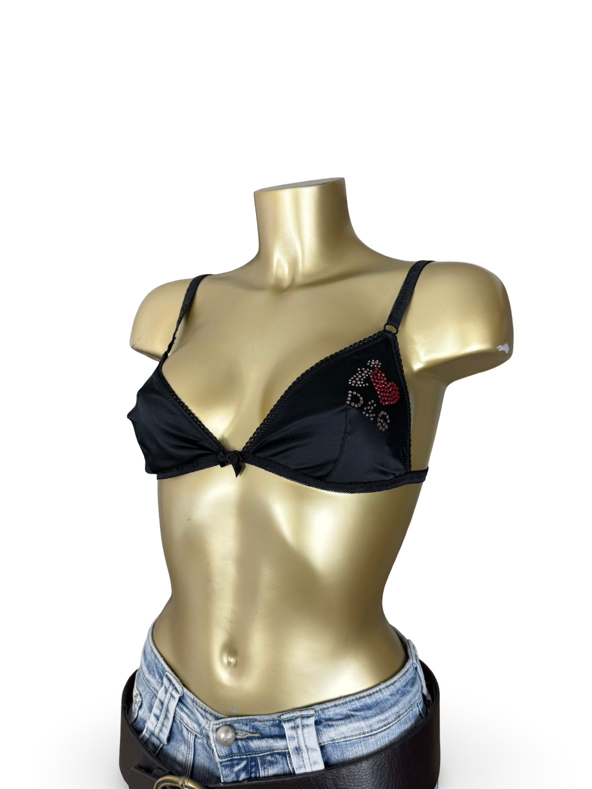 Black silky rhinestones bra (S/M)