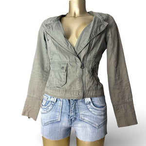 Khaki 100% cotton zip up biker jacket (S/M)