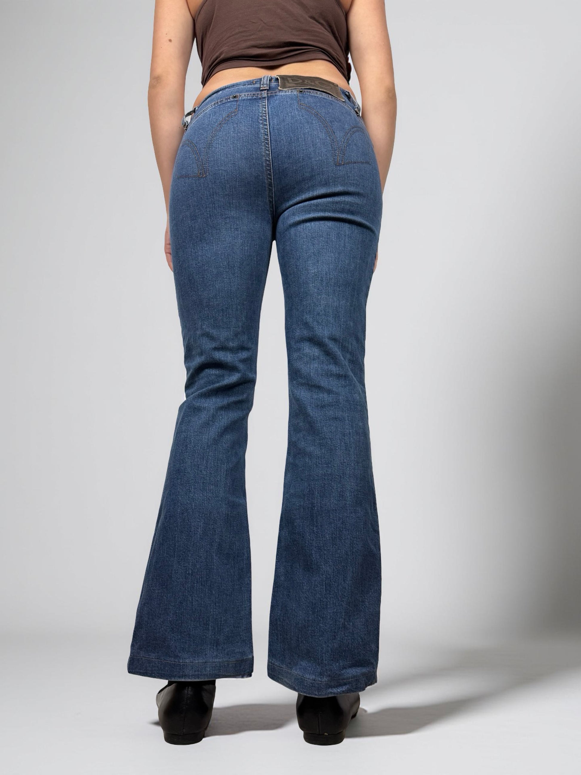 Blue low waist denim bootcut pants (S)