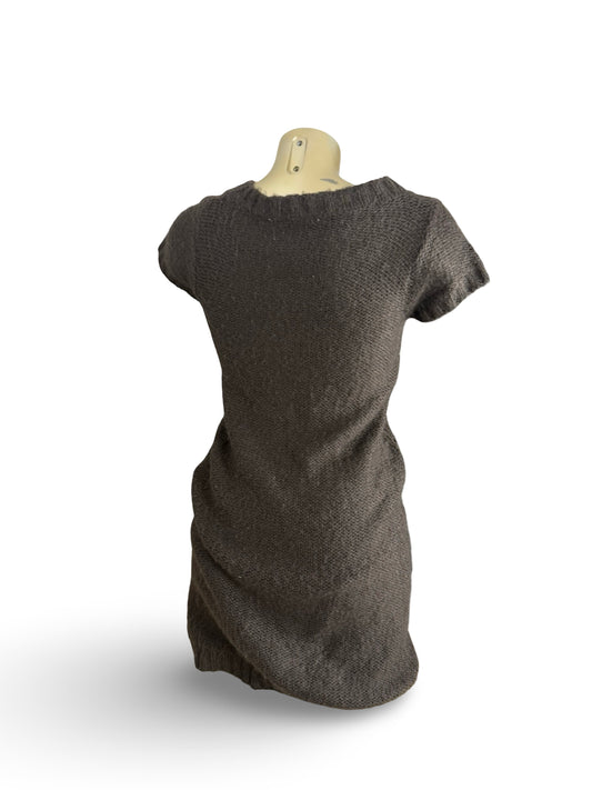 Brown knitted short sleeves mini dress (M)