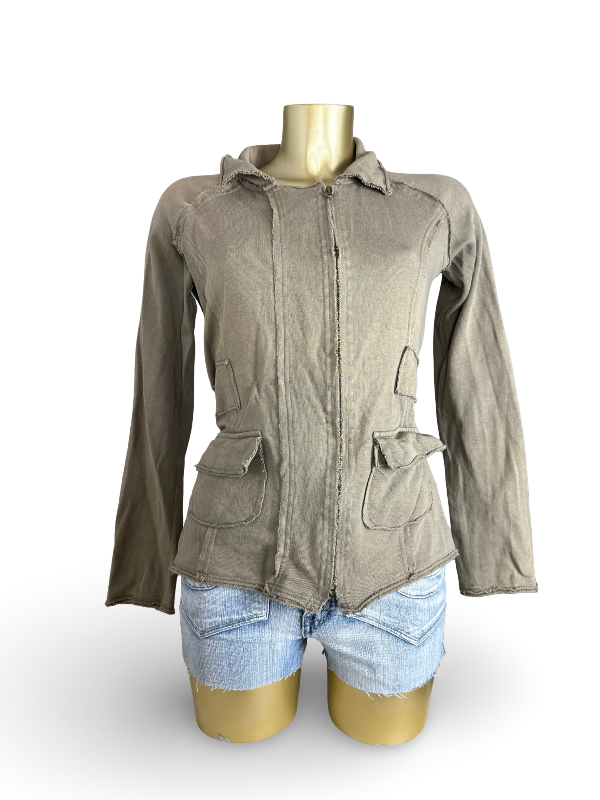 Khaki zip up 100% cotton sweatshirt jacket (L)