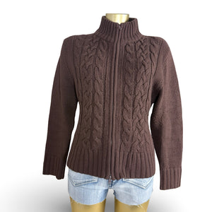 Brown zip up cardigan jumper (L)