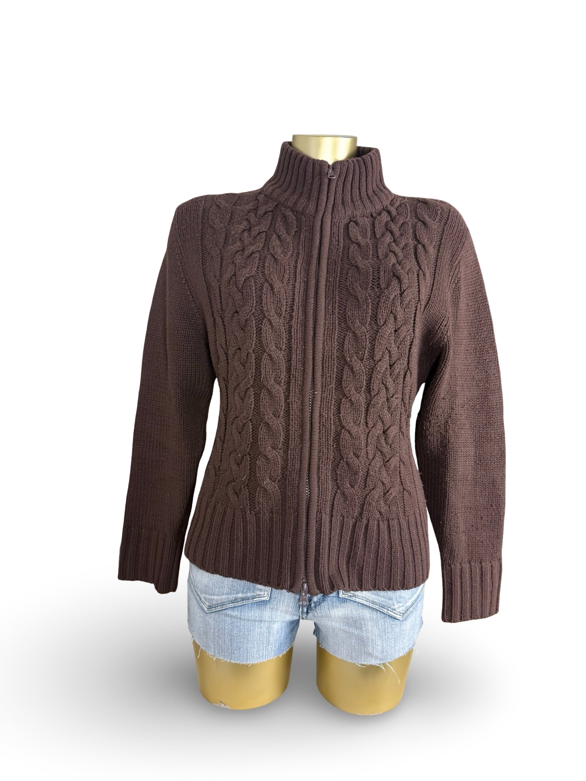 Brown zip up cardigan jumper (L)