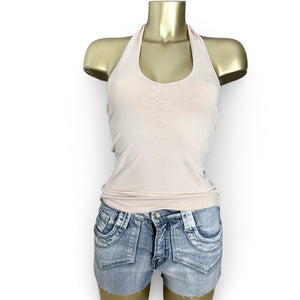 Baby pink tight fit cotton halter top (S)