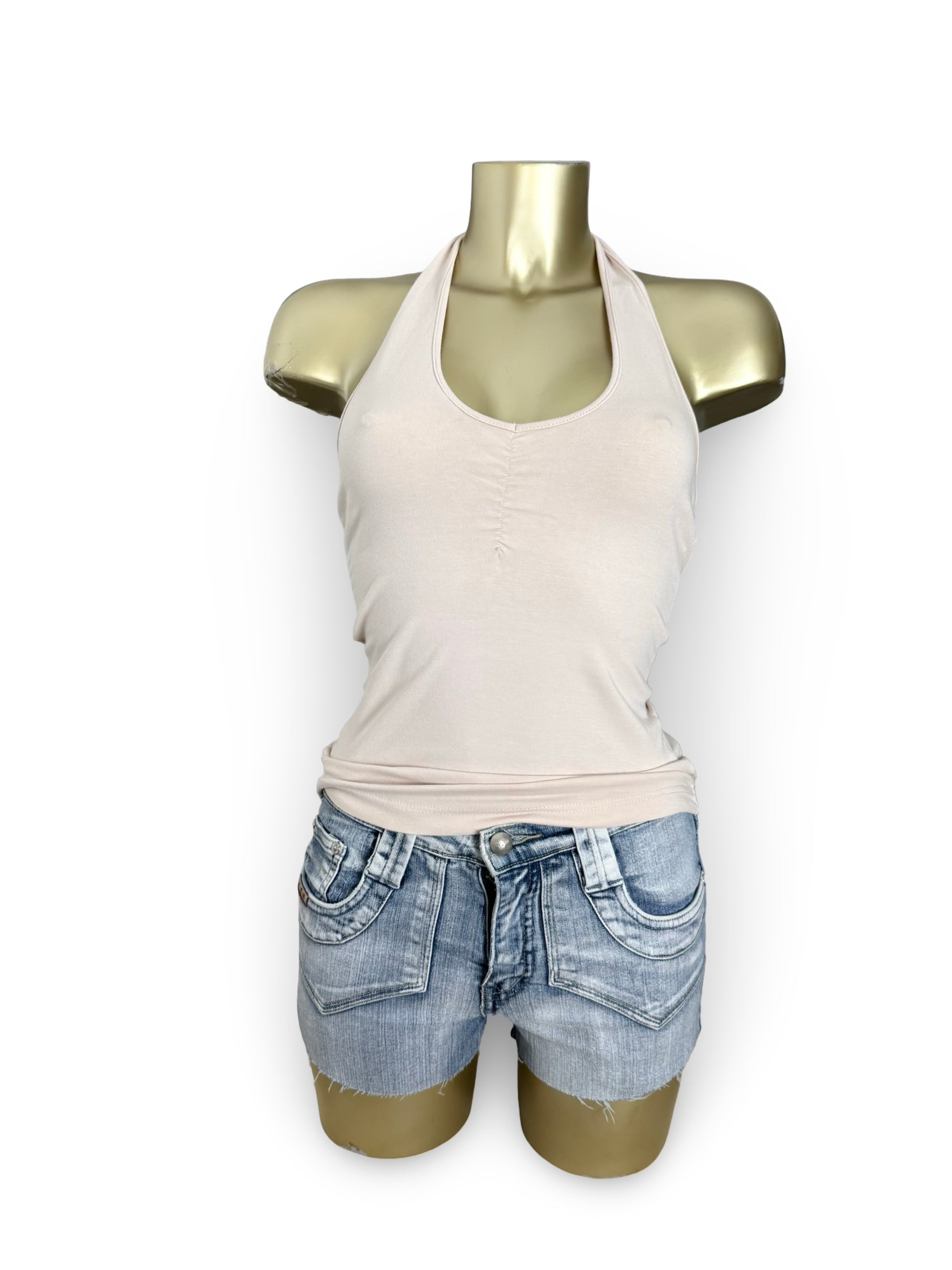 Baby pink tight fit cotton halter top (S)