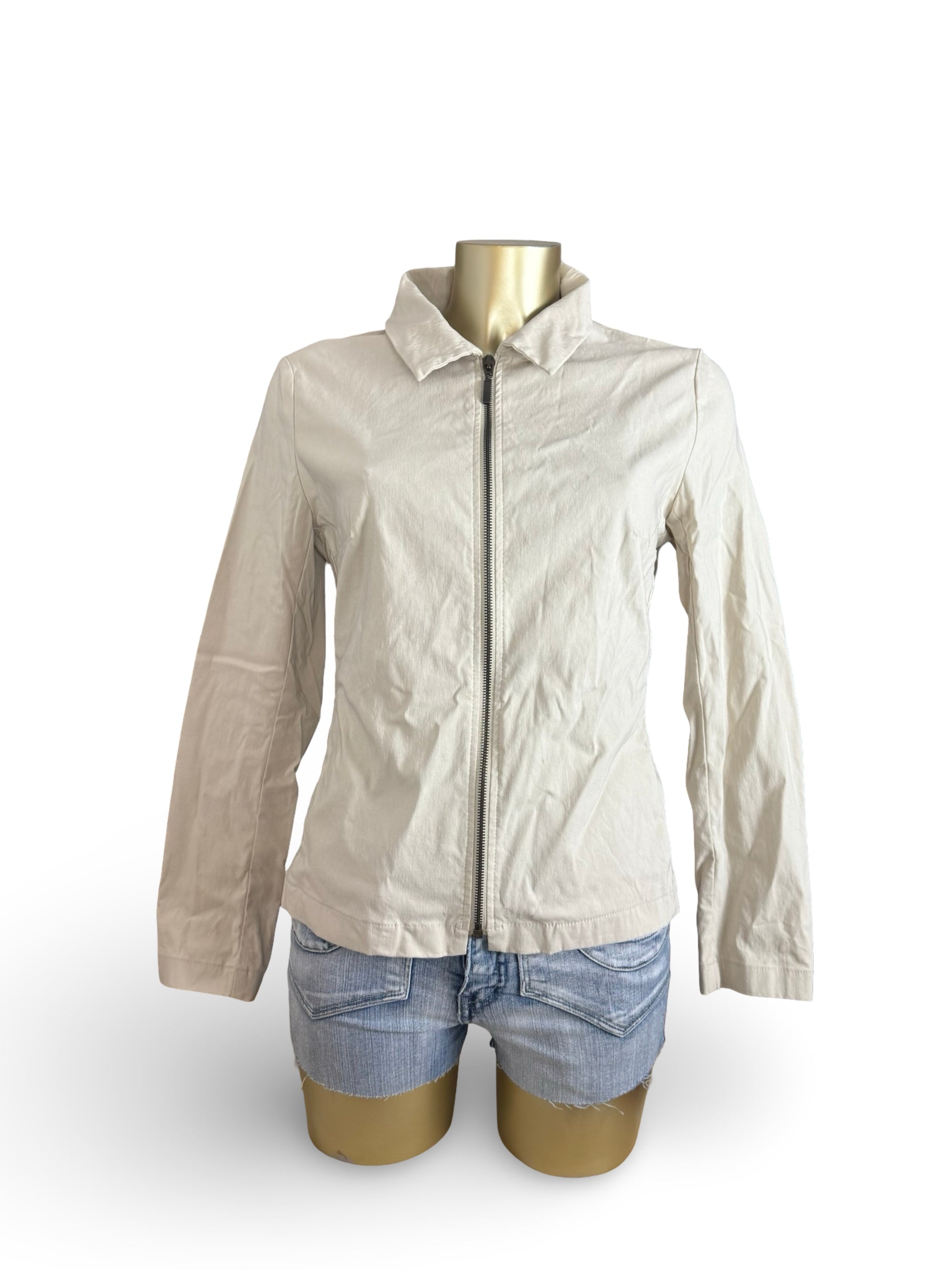 Beige cotton zip up biker jacket (M)
