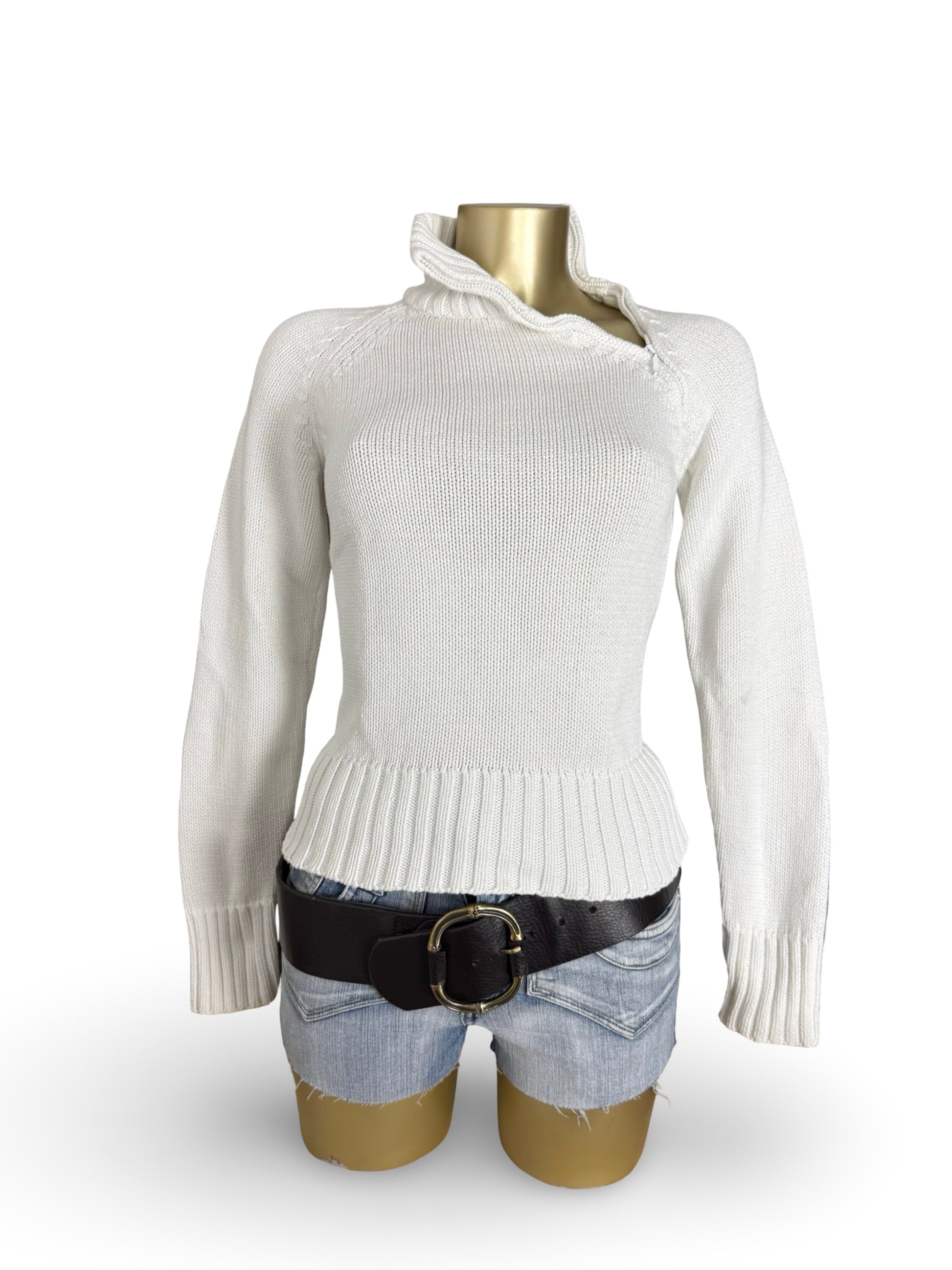 White zip up high neck cotton jumper (S/M)