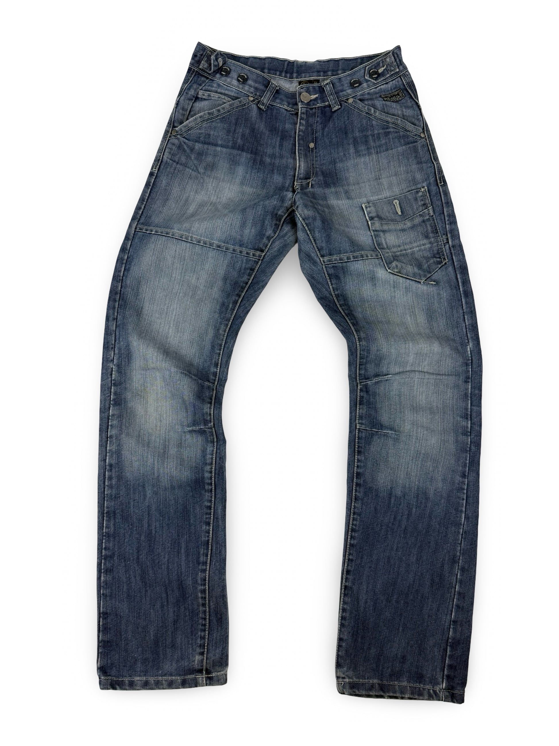 Blue denim low rise baggy pants (M)