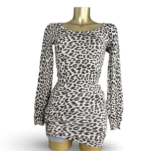 Beige panther print long sleeves knitted dress (S)