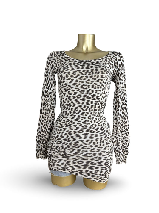 Beige panther print long sleeves knitted dress (S)
