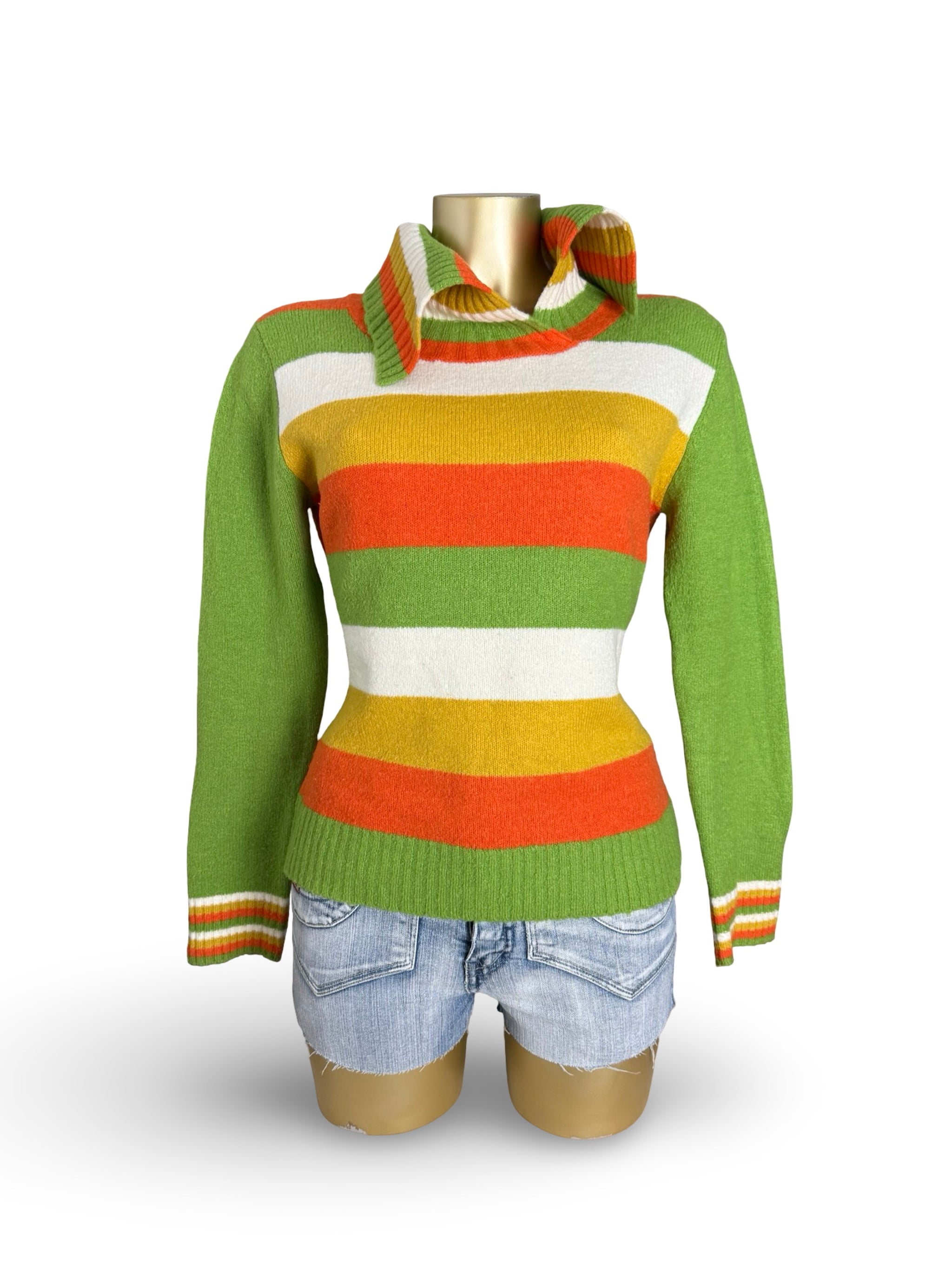 Green striped turtleneck wool jumper (S/M)