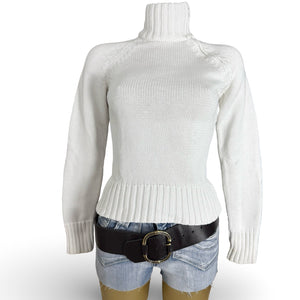 White zip up high neck cotton jumper (S/M)