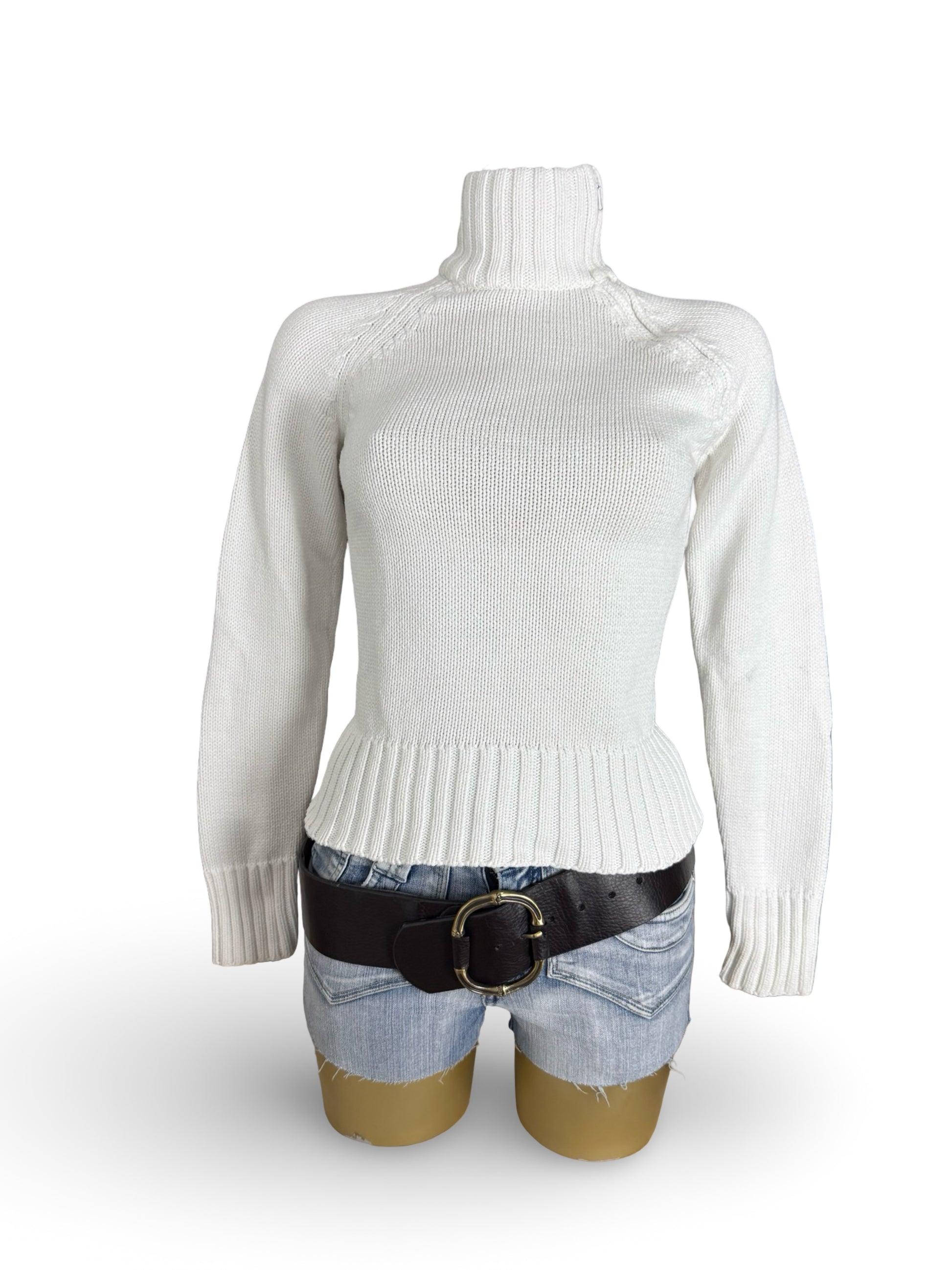 White zip up high neck cotton jumper (S/M)