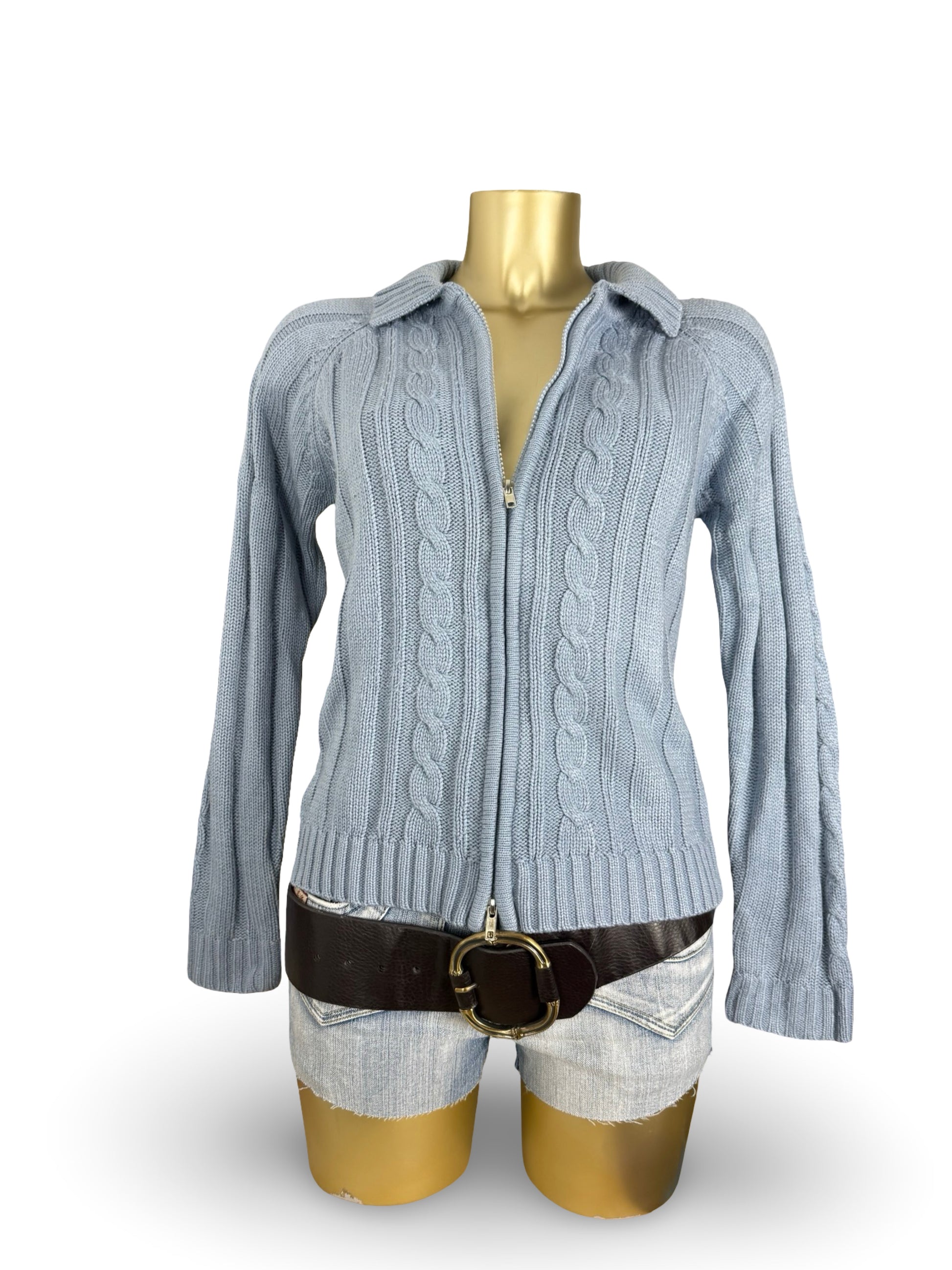 Baby blue zip up wool cardigan jumper (S/M)