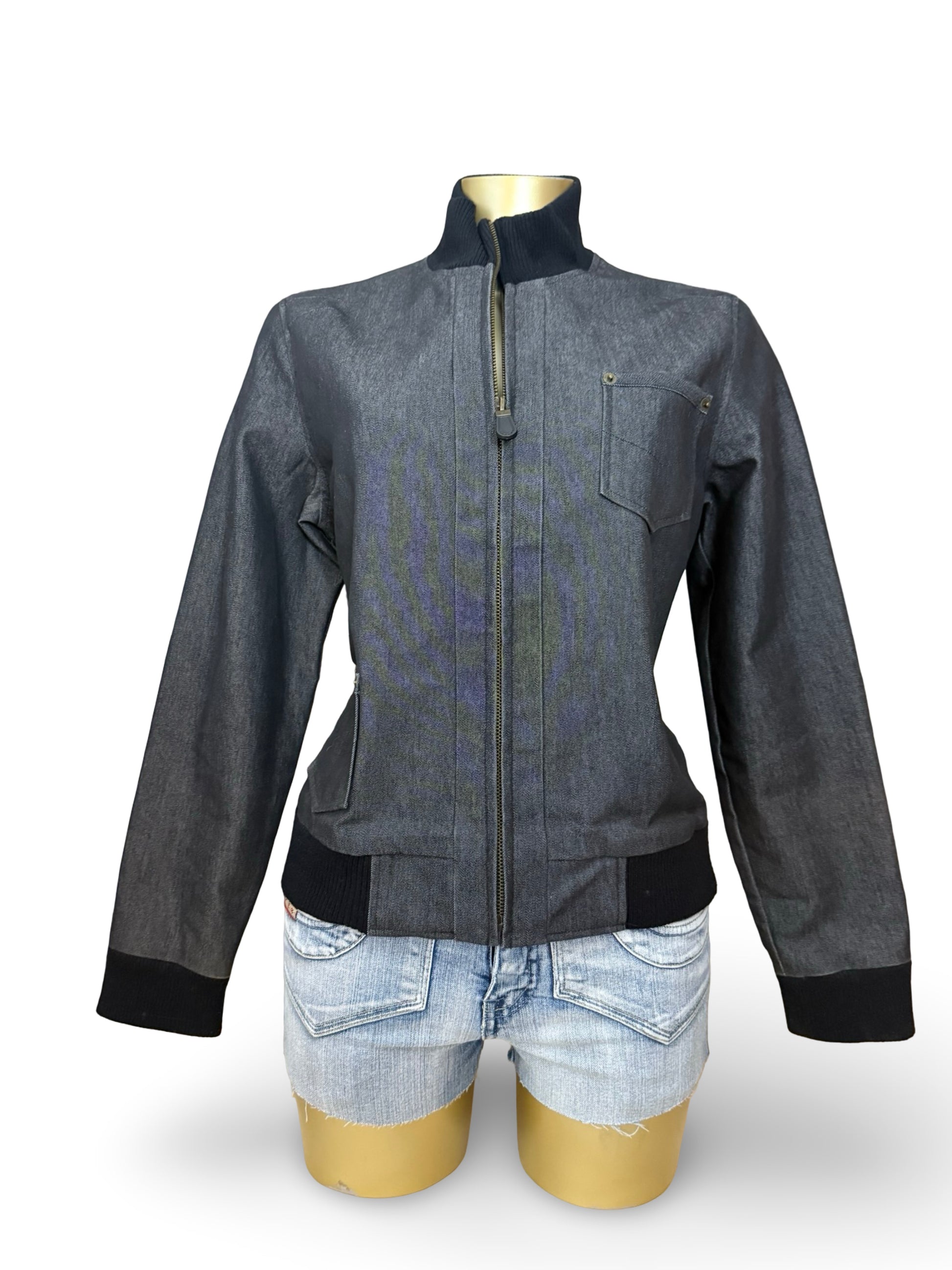 Grey denim cotton zip up jacket (L)