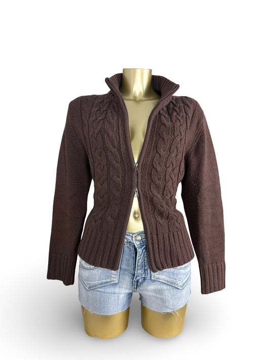 Brown zip up cardigan jumper (L)