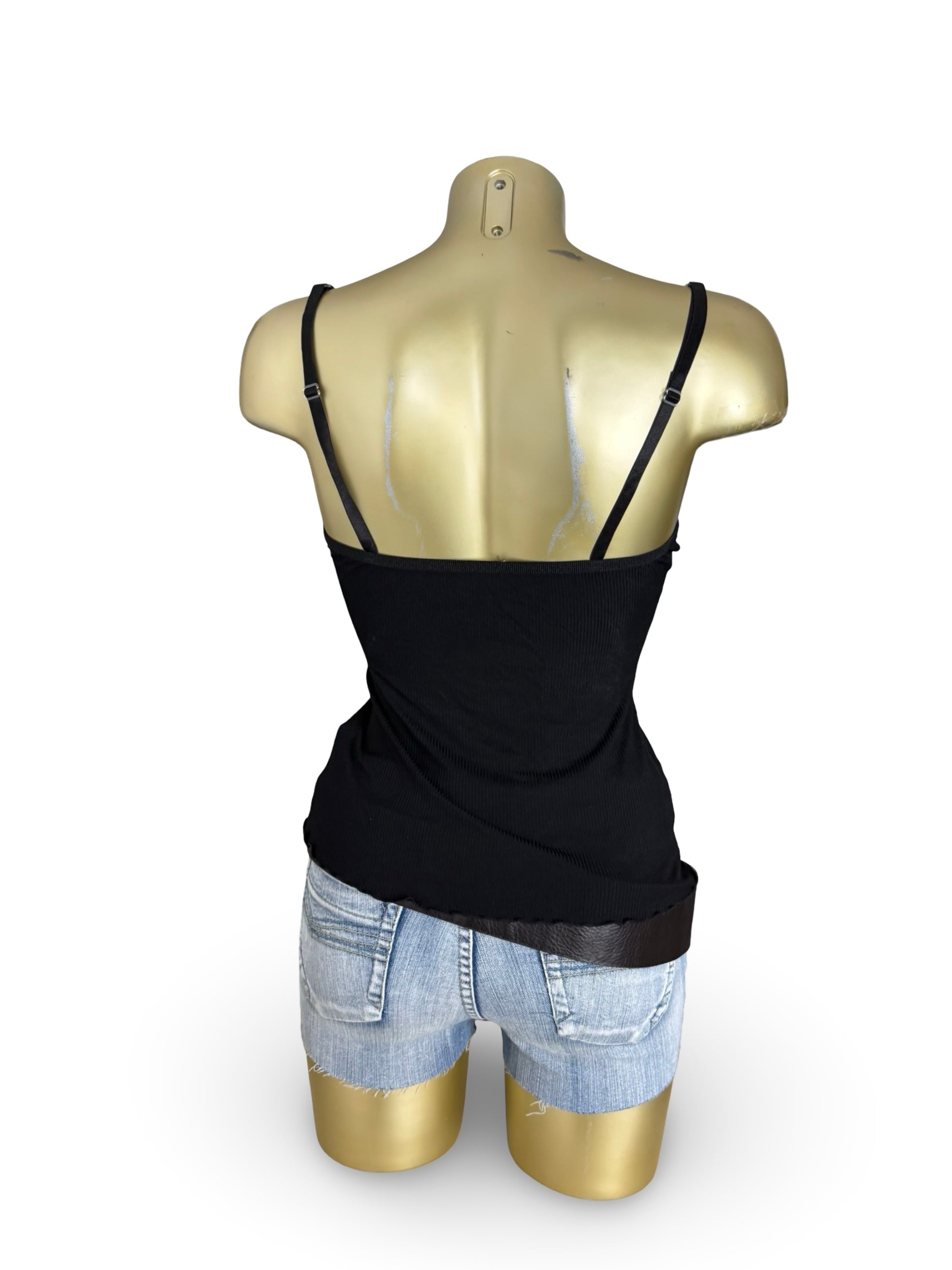 Black tight fit ribbed cami top (M)