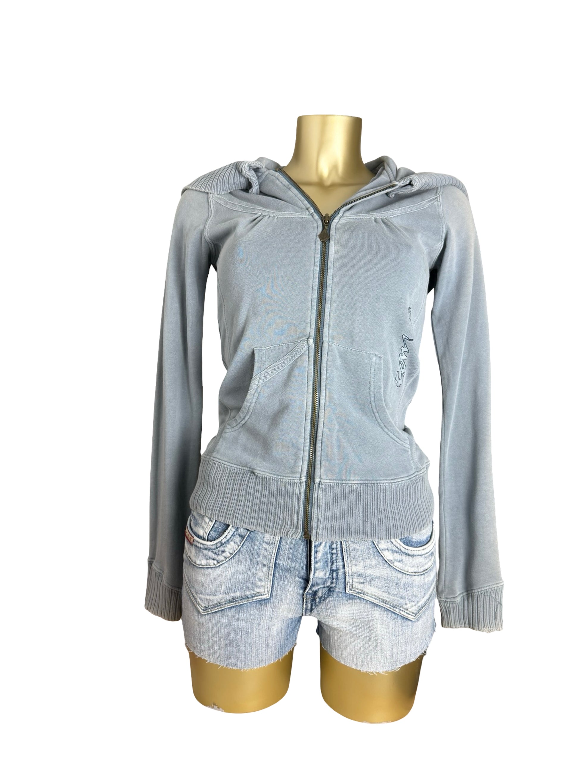 Blue cotton tight fit hoodie (S)