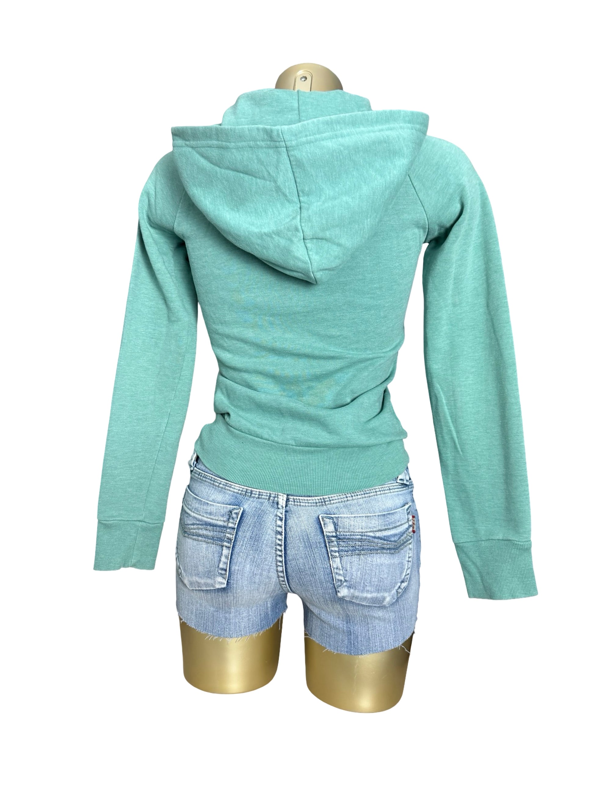 Blue cotton zip up tight fit hoodie (XS)