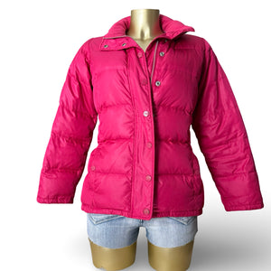 Pink zip up puffer jacket (S/M)