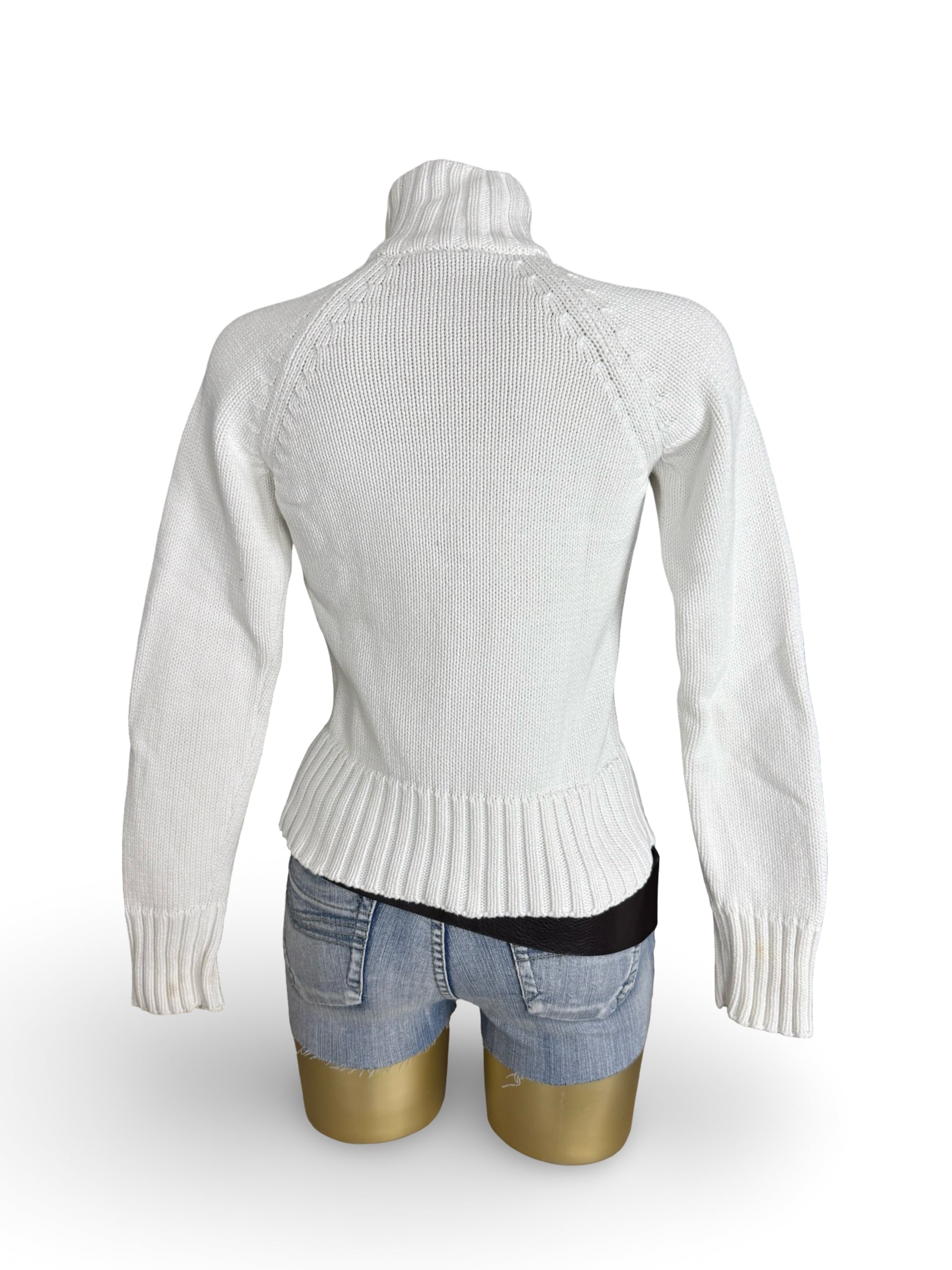 White zip up high neck cotton jumper (S/M)