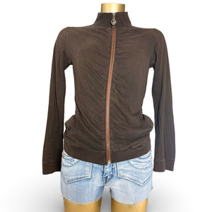 Brown ruched 100% cotton zip up sweatshirt (M/L)