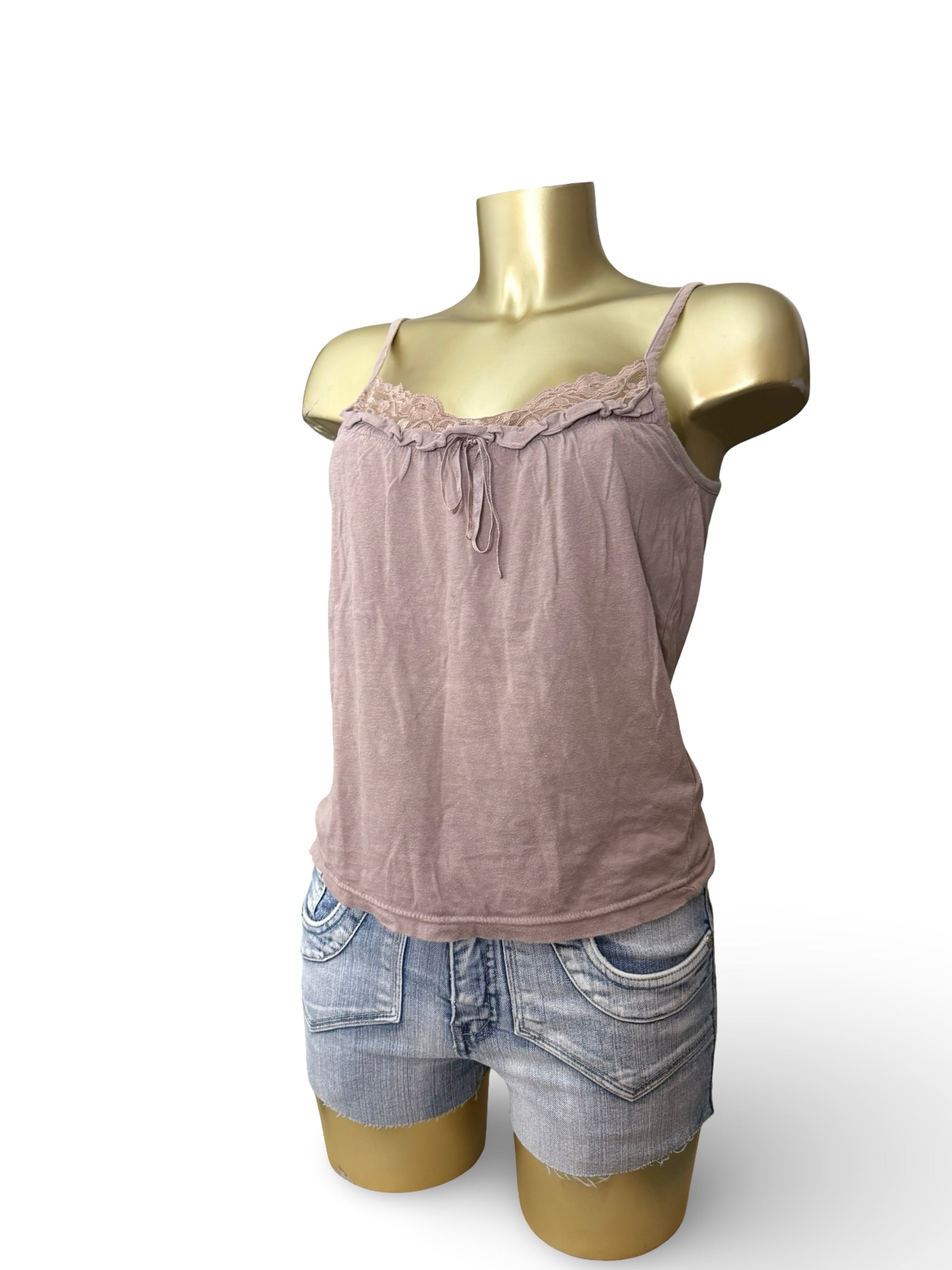 Beige 100% cotton lace neck cami top (L)