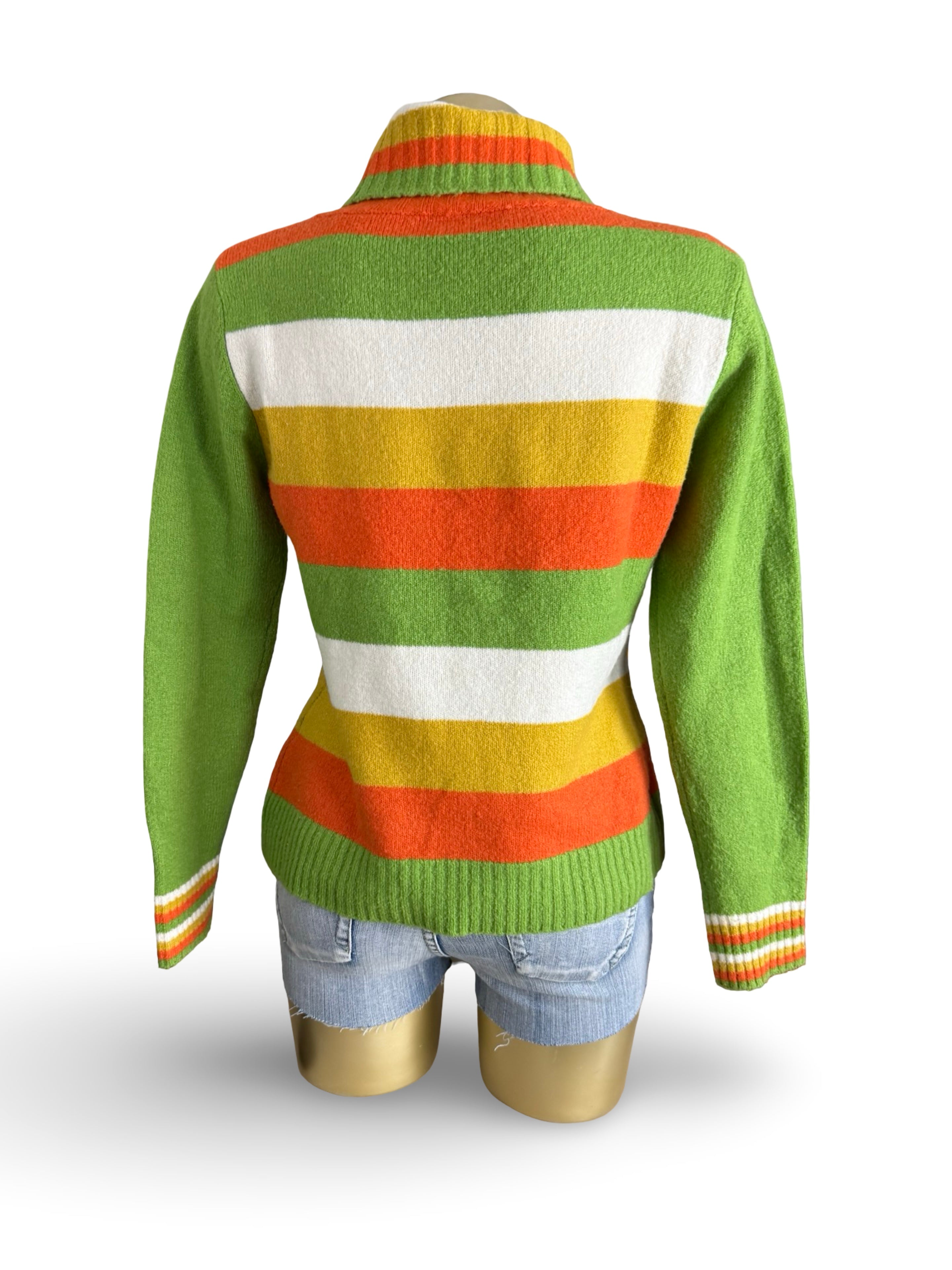 Green striped turtleneck wool jumper (S/M)