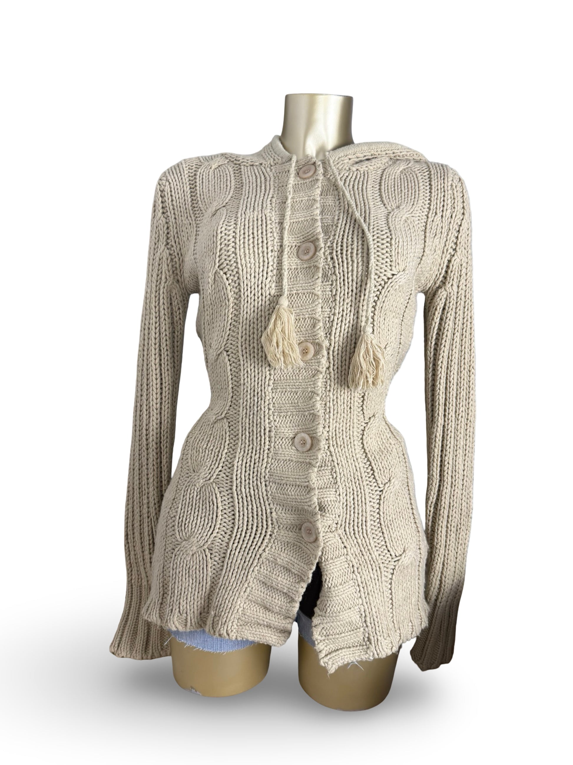 Beige hooded cardigan jumper (S)