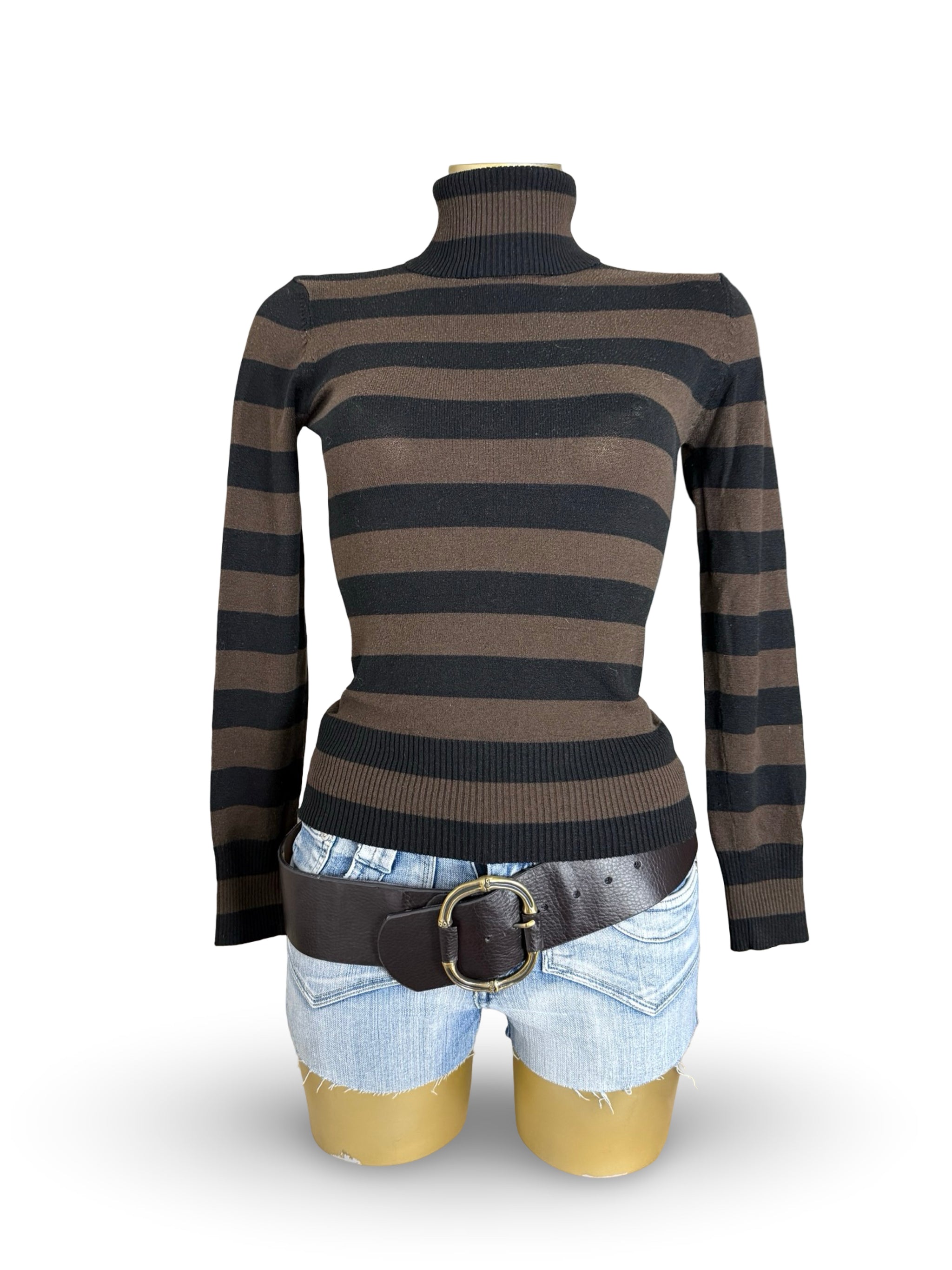 Brown striped turtleneck jumper (S)