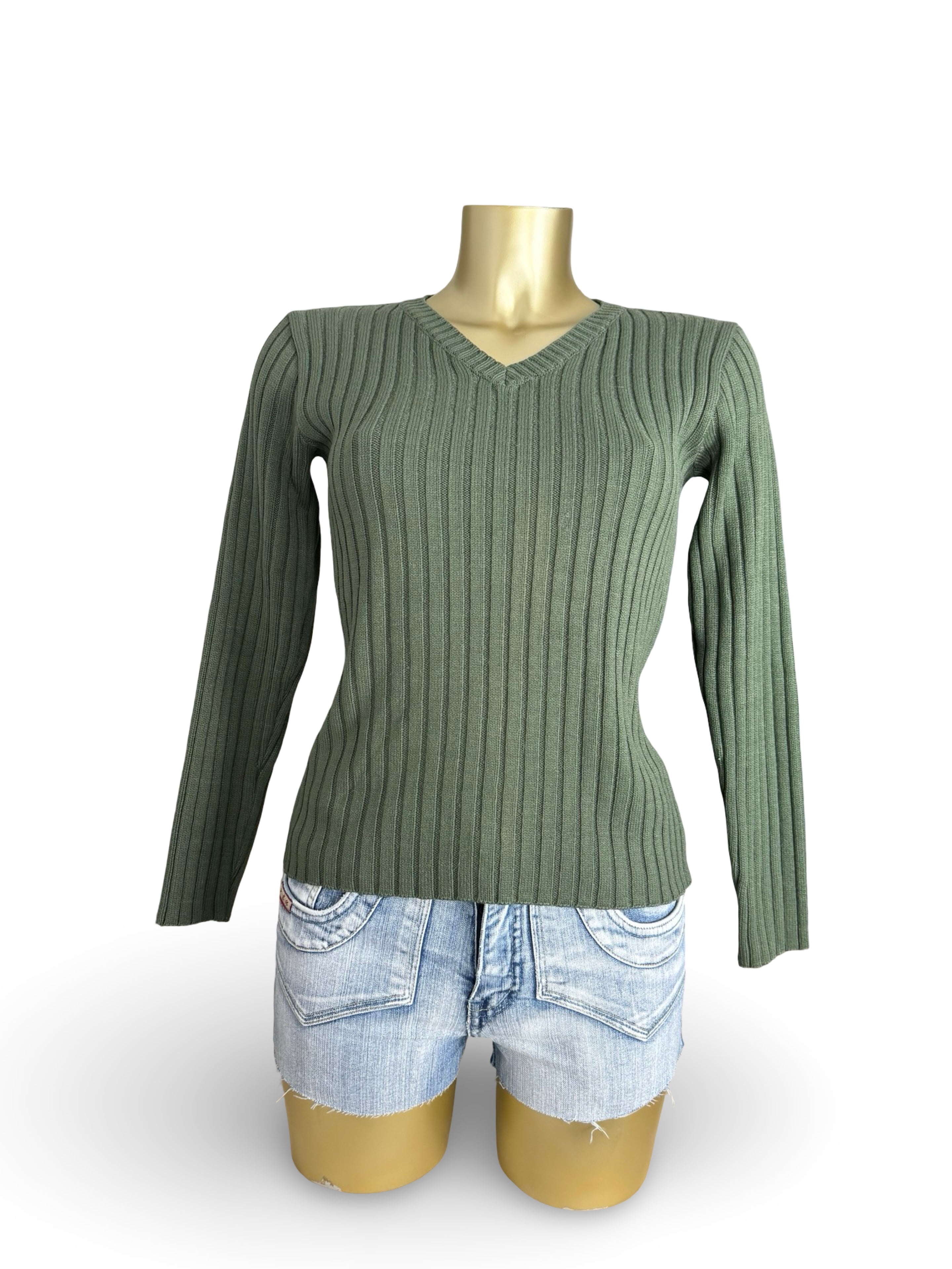 Khaki ribbed V neck jumper (S/M)