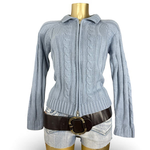 Baby blue zip up wool cardigan jumper (S/M)